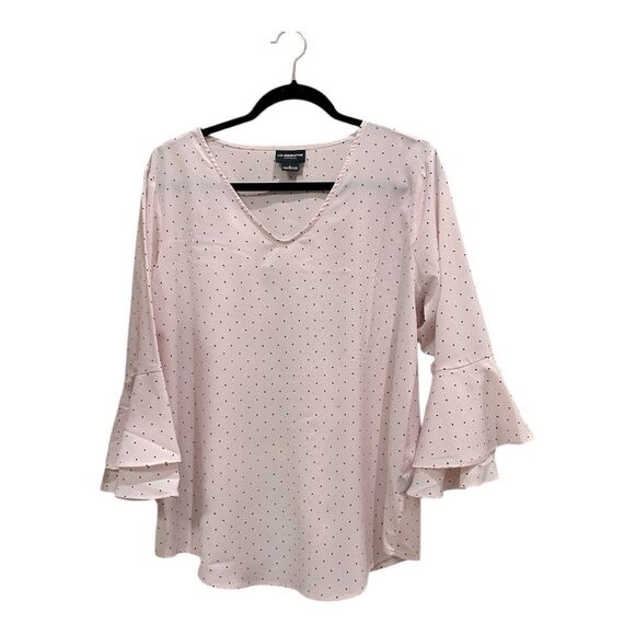 Liz Claiborne bell sleeve pink with black polka dots - Picture 3 of 9